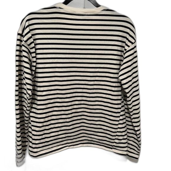 Zara Women’s Shirt Sweater Small Black White Long Sleeve Striped Crew Neck - Picture 3 of 7